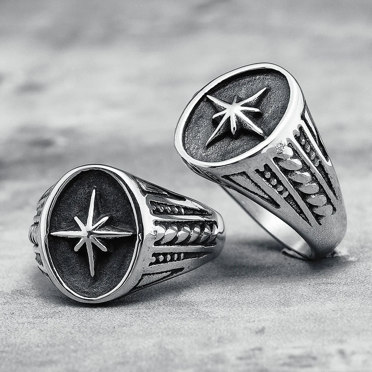 316L Stainless Steel Rings North Star Shining Fashion Men Cool Ring for Friend Rider Biker Jewelry Unique Best Gift
