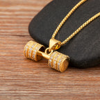 Fashion Crystal Barbell Dumbbell Pendant Necklace Fitness Weightlifting Necklace Women's Gym Sports Copper Jewelry Gift