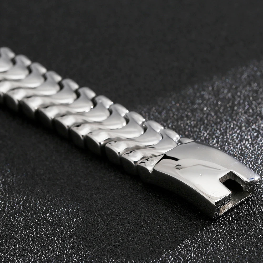 High Polished Shiny Stainless Steel Chain Bracelet for Man Luxury Birthday Jewelry Gifts for Him Dad Logo/Name Engraved