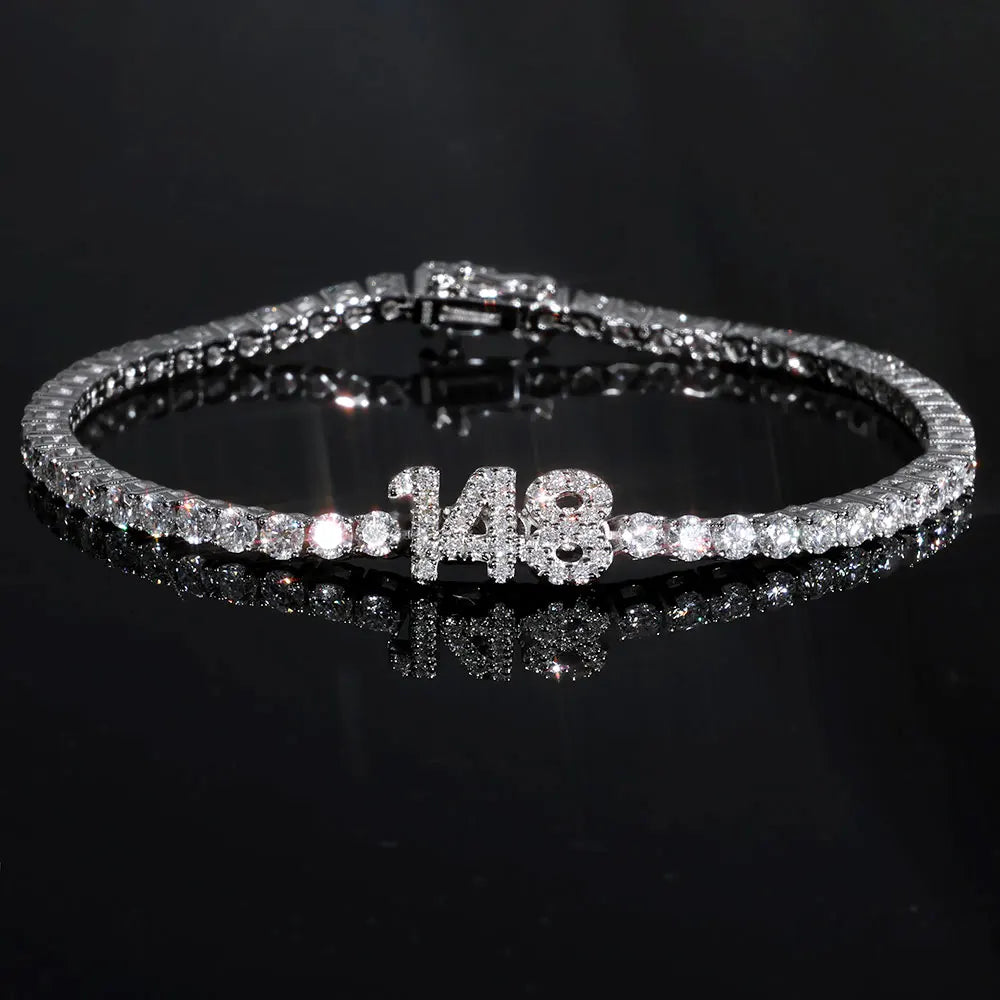 Initial Letter Tennis Bracelet — Iced Out Silver-Tone, 3mm