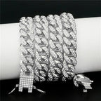 13MM AAA Rhinestone Iced Out Miami Cuban Link Chain Necklace For Men Women Chains Hip Hop Silver Color Jewelry On The