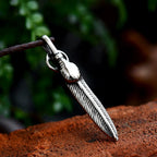 Iced Out Fire Feather Stainless Steel Pendant Necklace