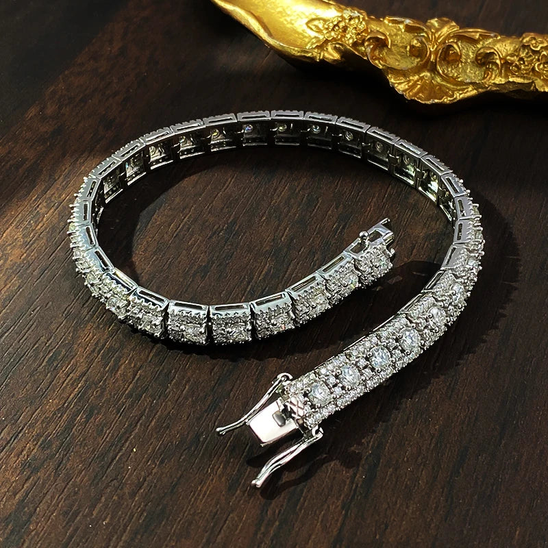 6mm Wide Cuban Link D Color VVS1 Moissanite Tennis Bracelet GRA Certified Pass Diamond Tester S925 Sterling Silver 18K