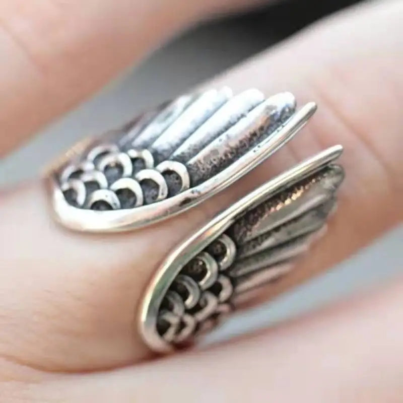 Retro Dark Angel Wings Ring For Women Men Punk Gothic Open Ring Designer Jewelry Unisex Accessories Gift For Lovers