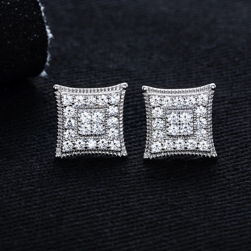 Iced Out Square Stud Earrings — 925 Silver