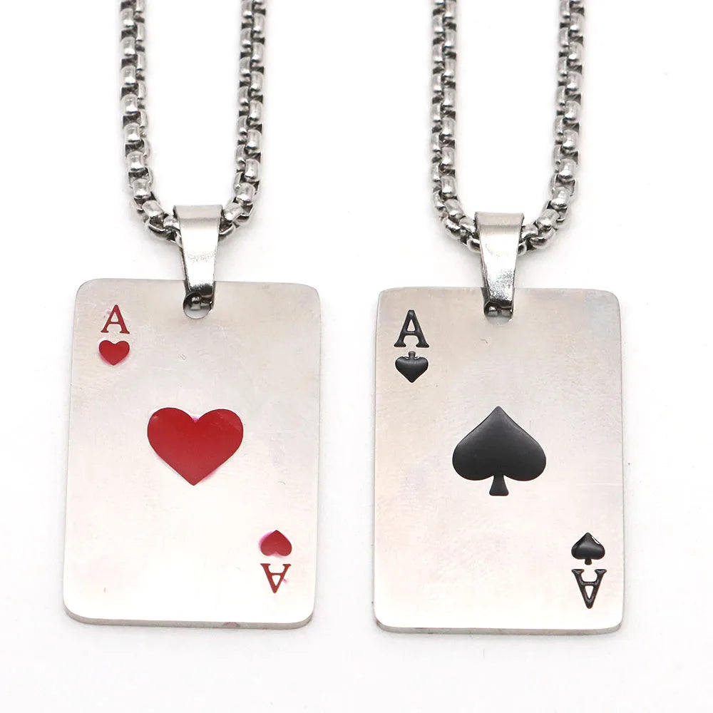 Statement Ace of Spades Poker Card Necklace — Stainless Steel