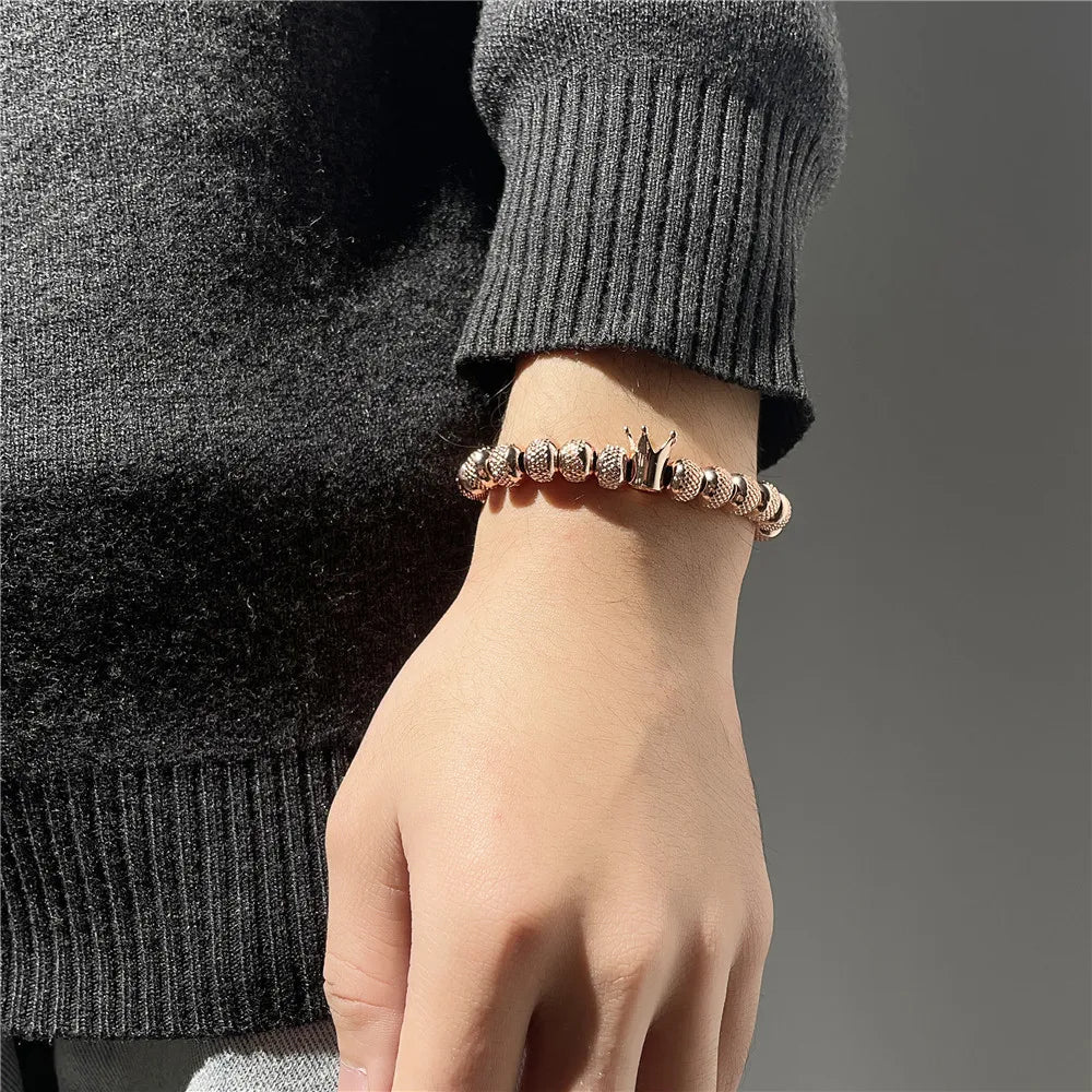 Simple Crown Royal Charm Men Women Bracelets Bangles Copper Charm Beads Braiding Crown Bracelet Jewelry Gift