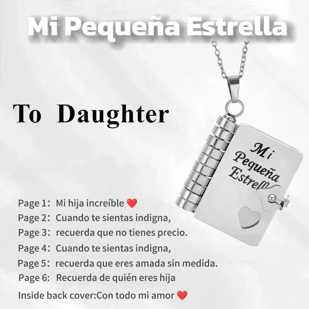Spanish Granddaughter Book Necklace Engraved Information Heart Locket Pendant Gifts From Grandma Jewelry