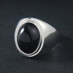 Black Agate Letter Ring — 925 Silver
