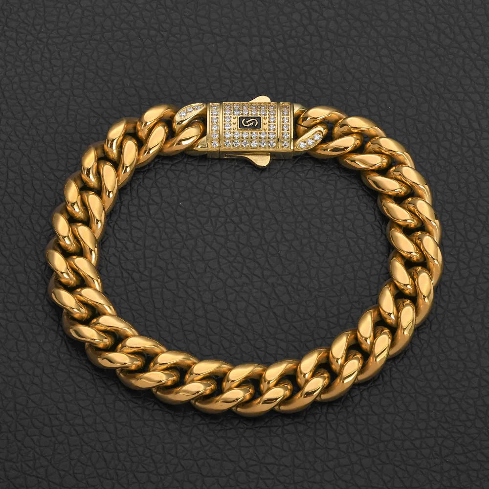 Black Cuban Bracelet Iced Out 8-14MM Stainless Steel
