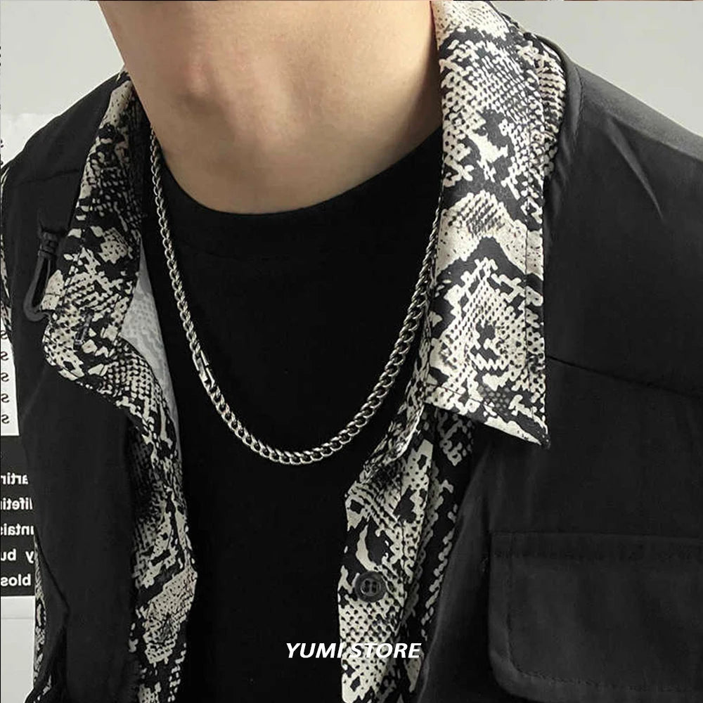 Hip Hop Buckle Cuban Necklace For Man Woman Non Fading Titanium Steel Clavicle Chain Streetwear New Couple Grunge Jewelry Gift