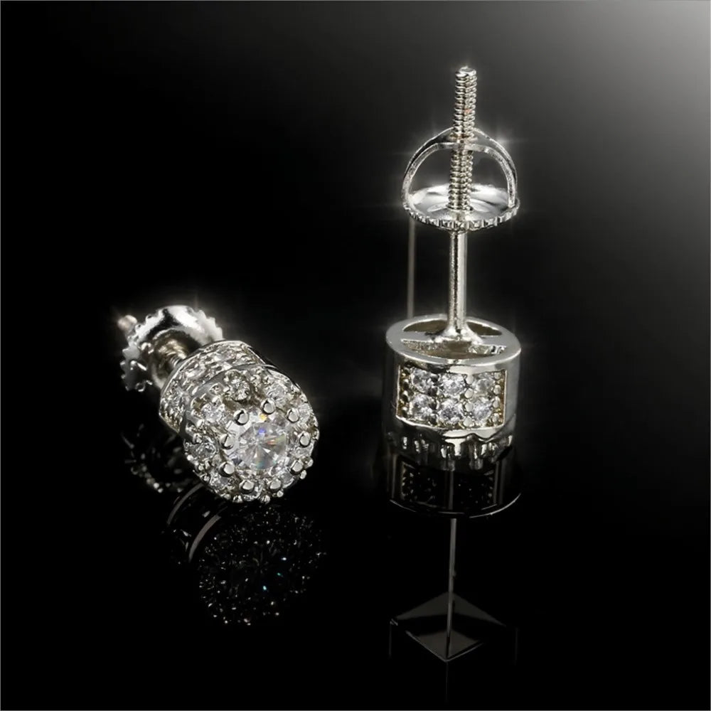 Two-Tone Iced Out Stud Earrings CZ