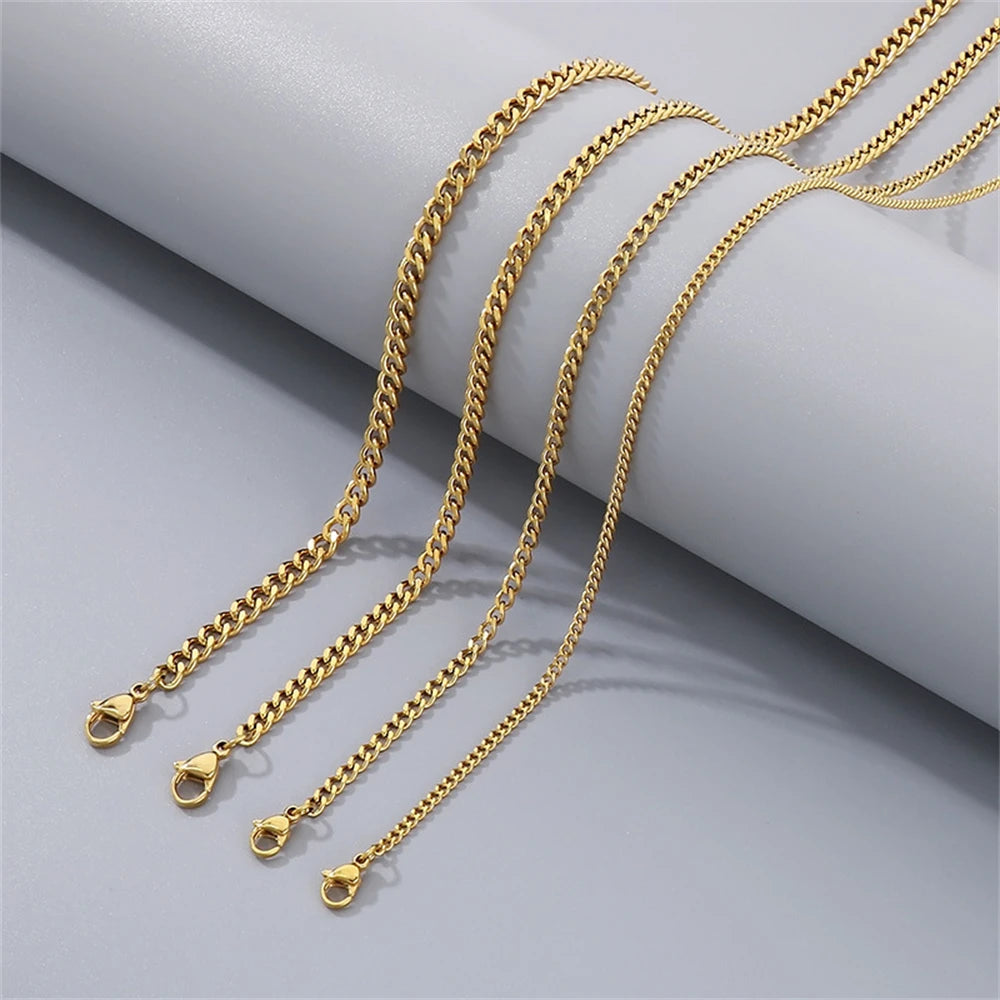Punk Curb Cuban Link Chain Men Women Stainless Steel Long Necklace Fashion Tide Hip Hop Sweater Accessories Party Jewelry Gifts