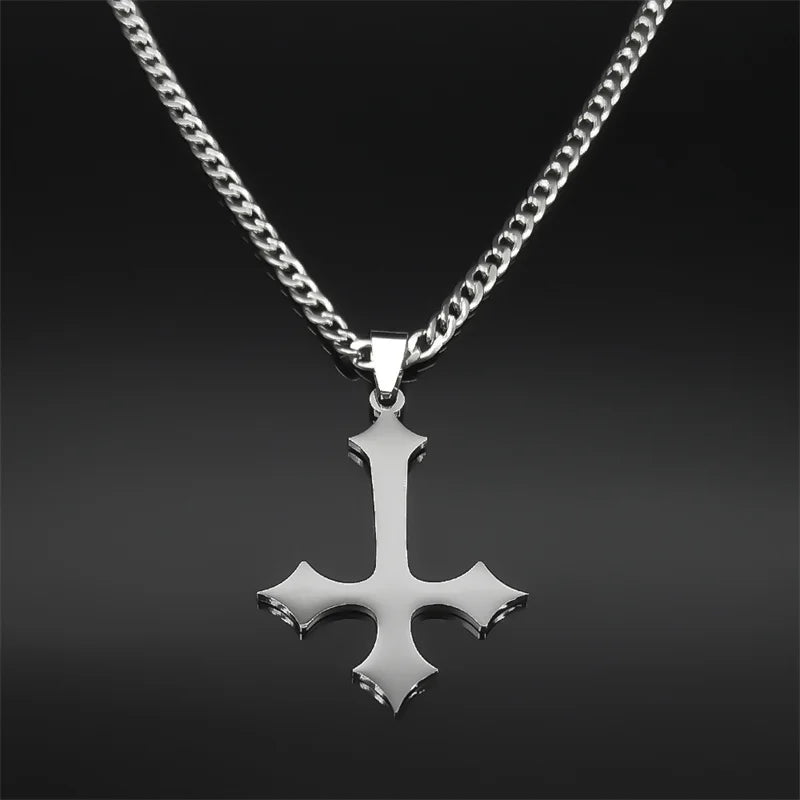 Cross Silver Choker Chain Necklace — Stainless Steel