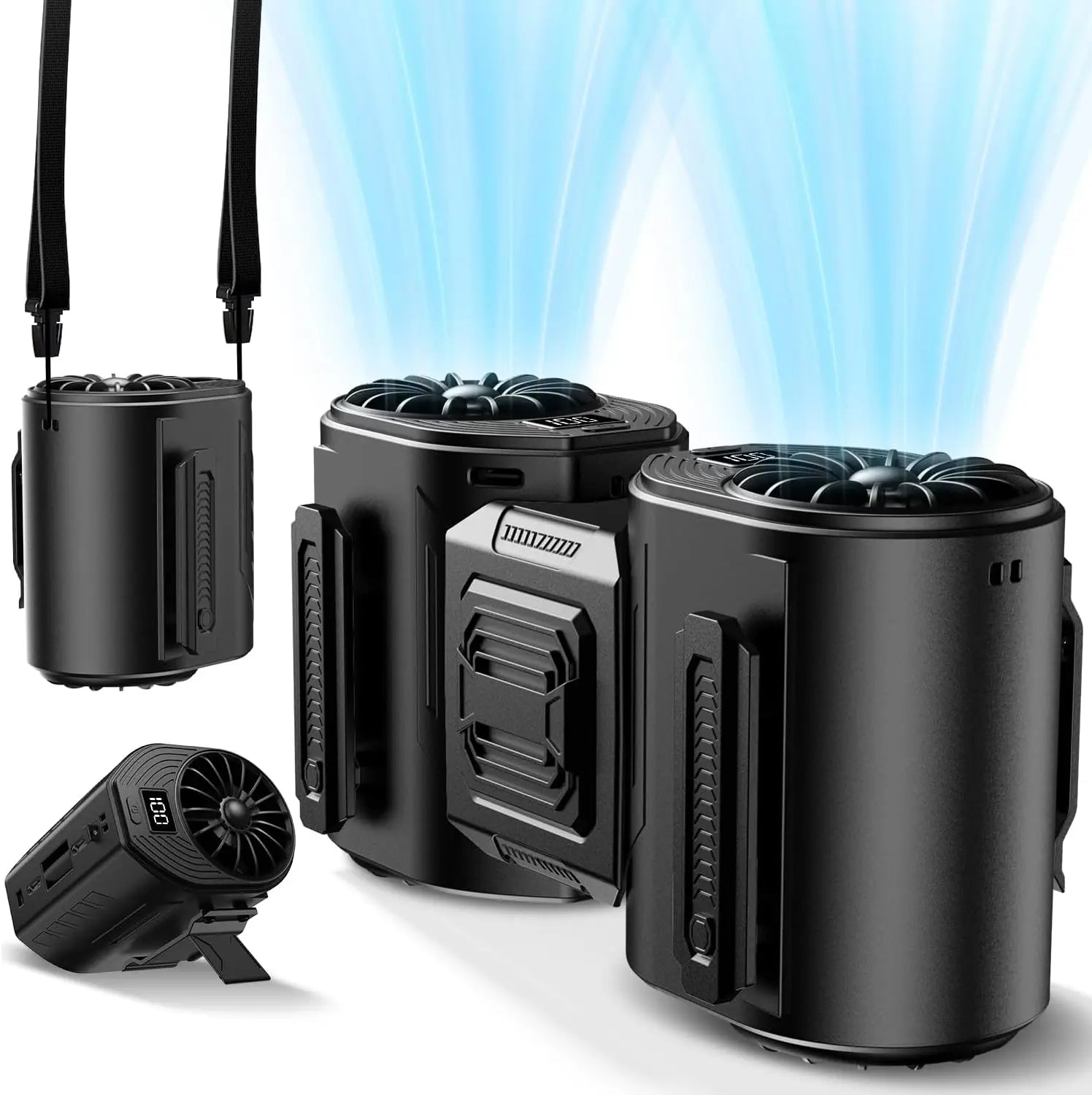Portable Waist-Worn Cooling Fan with USB-C Rechargeable Dual-Fan System | ventiladores recargables，fans handheld