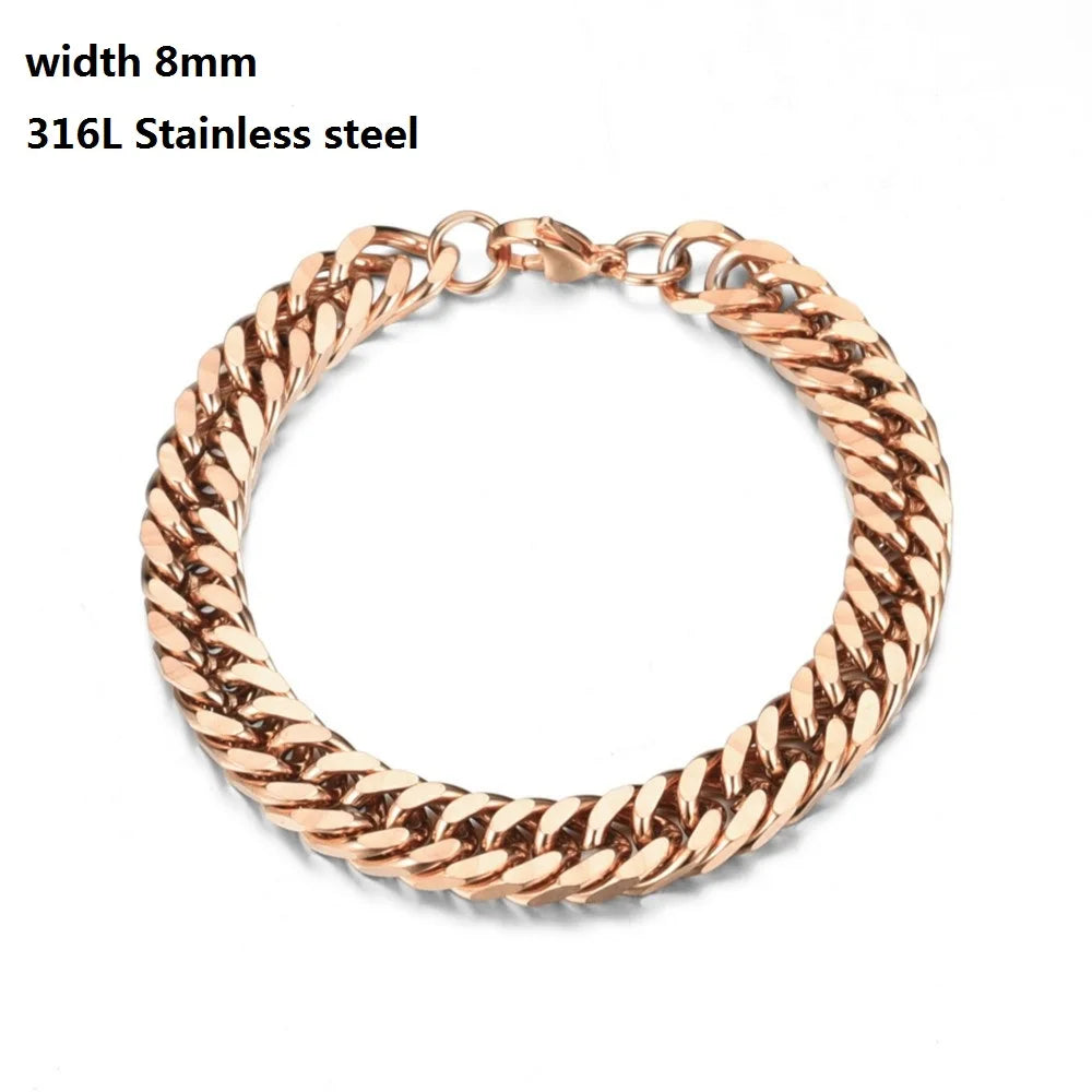 316L Stainless Steel Cuban Chain Bracelet for Men Women Figaro Vintage Metal Viking Kpop Pulseras Emo Cute Luxury