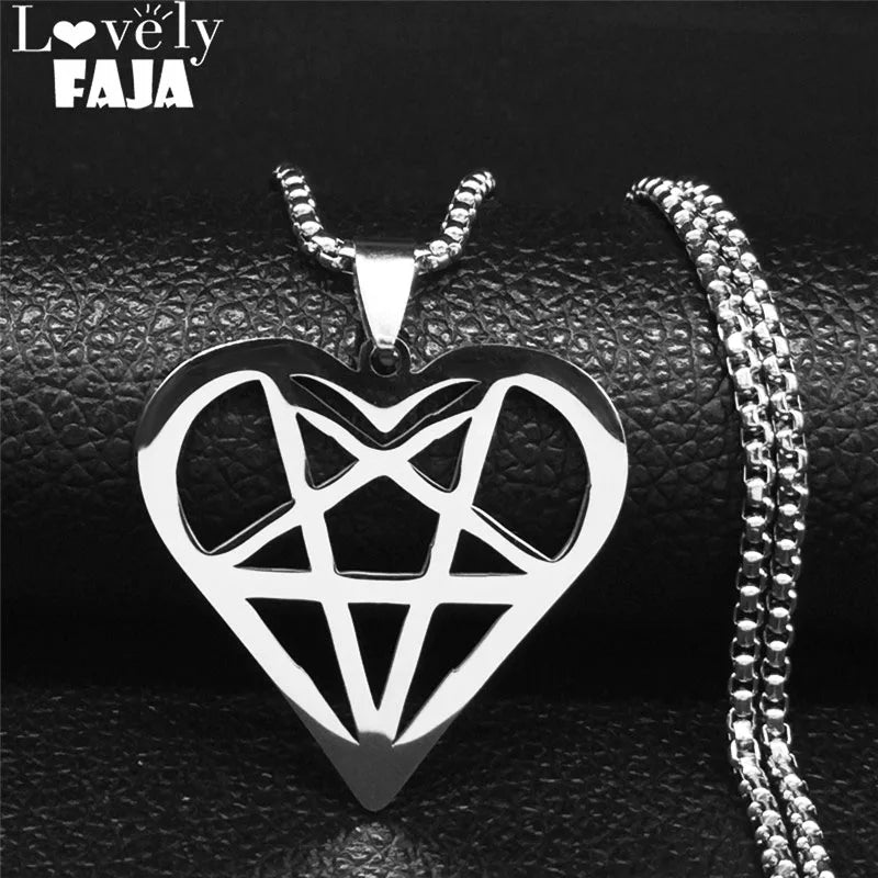 Heart Pentagram Pendant — Silver