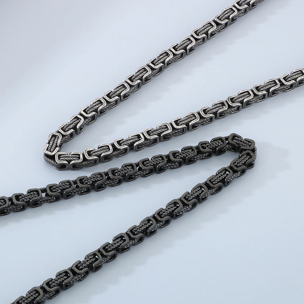 Men's 8MM Width 60CM Long Stainless Steel Twist Link Chain Necklace Classic Men's On Neck Jewelry Accessory 4 Color