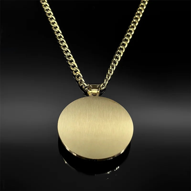 SAINT MICHAEL PROTECT US Archangel Stainless Steel Round Glass Medal Pendant Necklace for Women Men Gold Color Chain