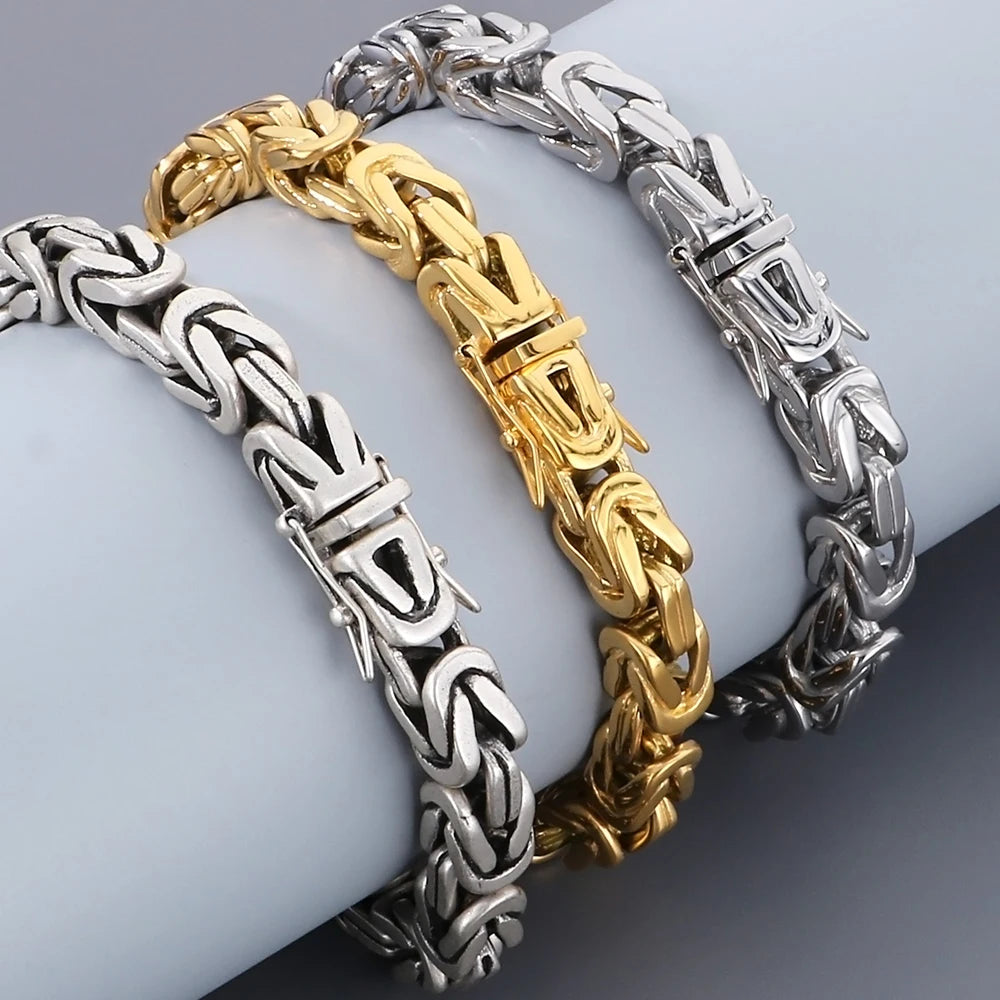 Hiphop Chain Bracelets For Men Never Fade Gold Color Stainless Steel Bracelet Manly Wrist 8.66" Classic Mens Jewellery