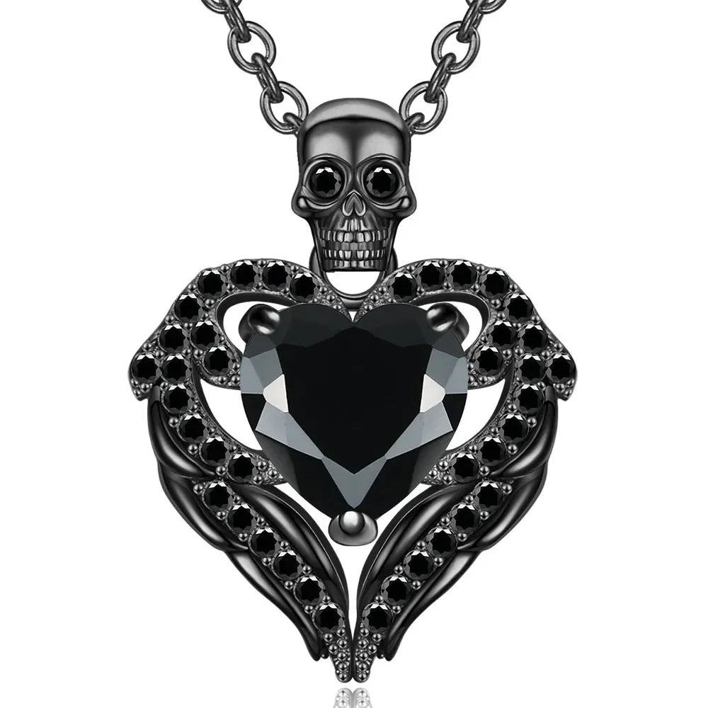 Iced Out Skull Black Pendant Necklace