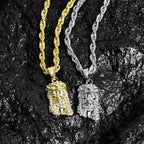 Men Hip Hop Jesus Piece Head Face Pendant Necklace With 4mm Rope Chain Shining Crystal Charm Pendants Jewelry Gift For