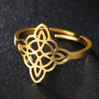 LIKGREAT Hollow Trinity Witch Knot Adjustable Ring for Women Men Stainless Steel Celtics Knot Amulet Couple Jewelry BirthdayGift