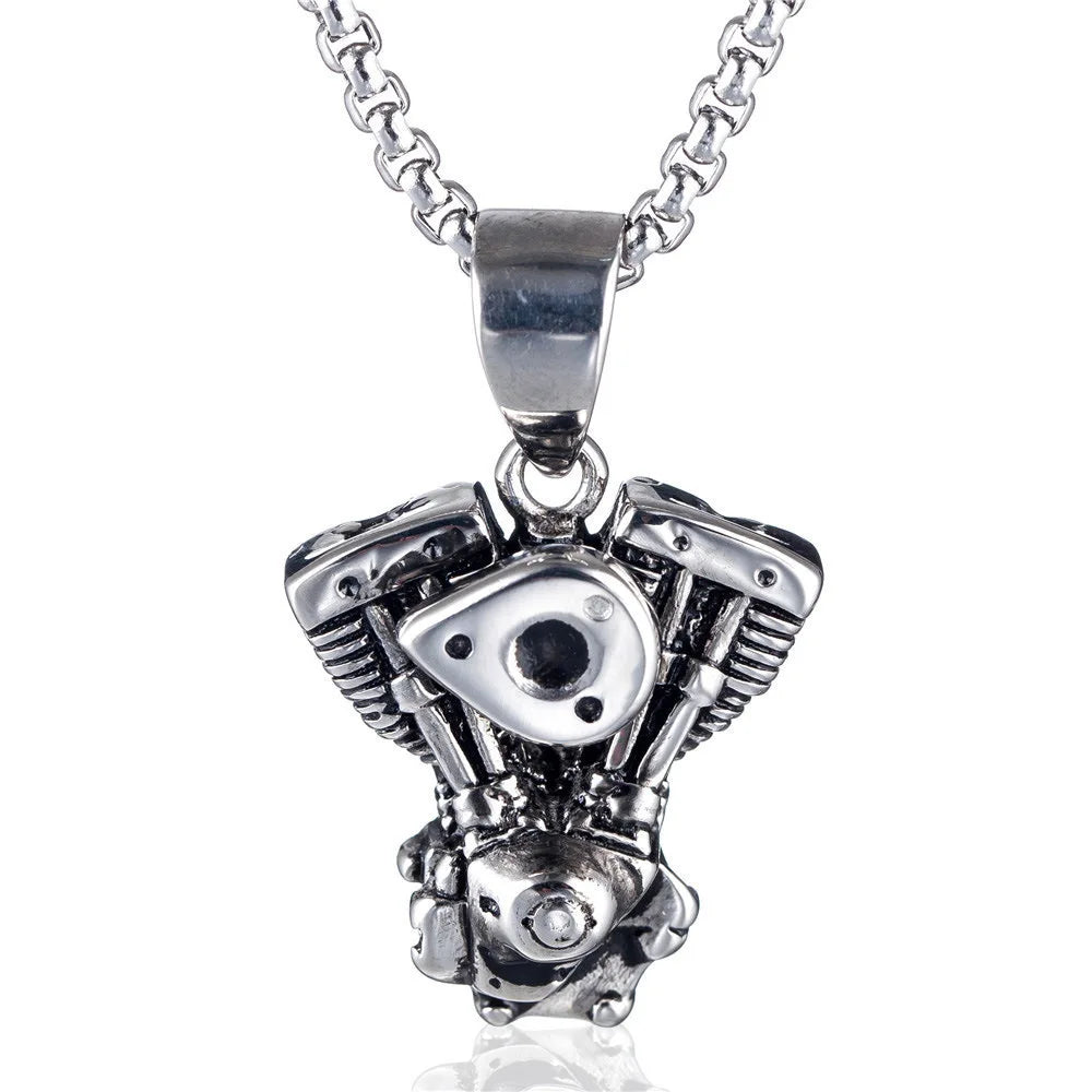 Silver Engine Pendant Necklace Stainless Steel