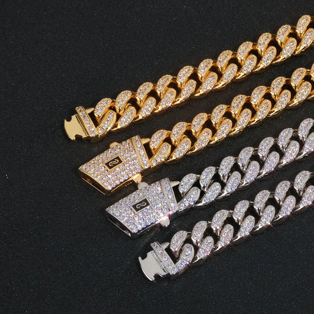 Gold Cuban Bracelet Iced Out 12MM Monaco 18K