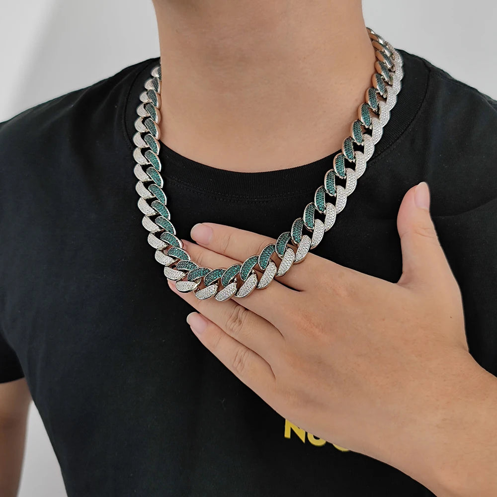 Gold Cuban Chain Necklace Iced Out 18MM 3-Row
