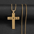 Catholic Jesus Cross Stainless Steel Pendant Necklace for Men Women Vintage Christian Prayer Jewelry