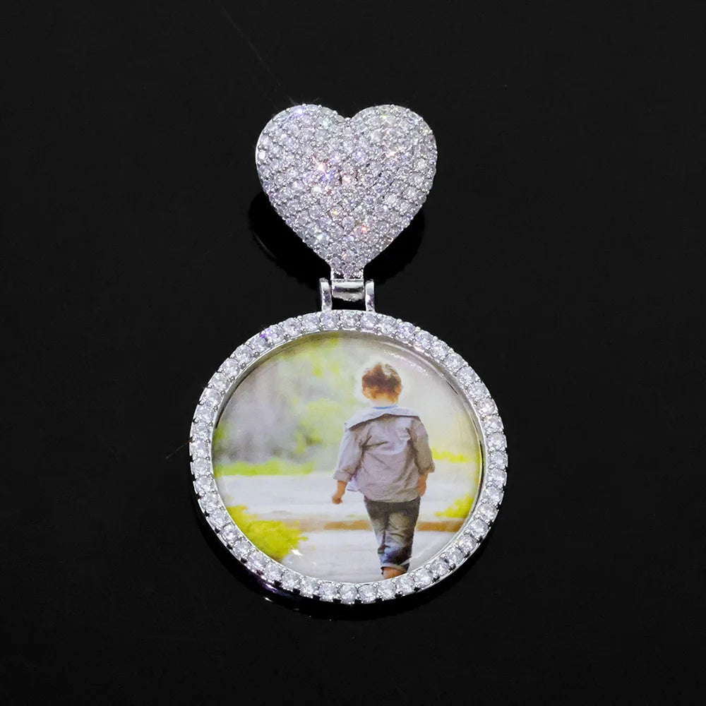 Iced Out Heart Photo Pendant Necklace 35MM