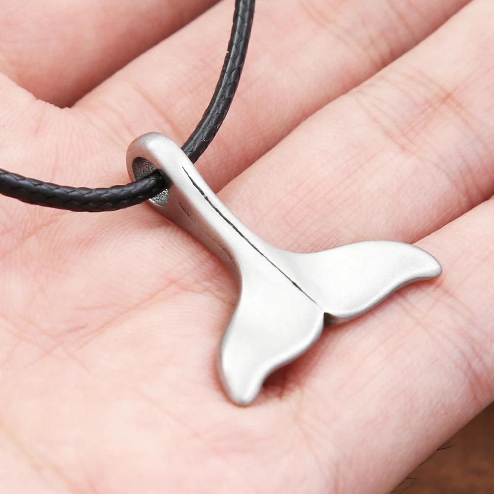 New Fashion Vintage Whale Fish Tail Pendant Necklaces For Men Women 316L Stainless Steel Punk Sea Animal Jewelry Gifts Wholesale