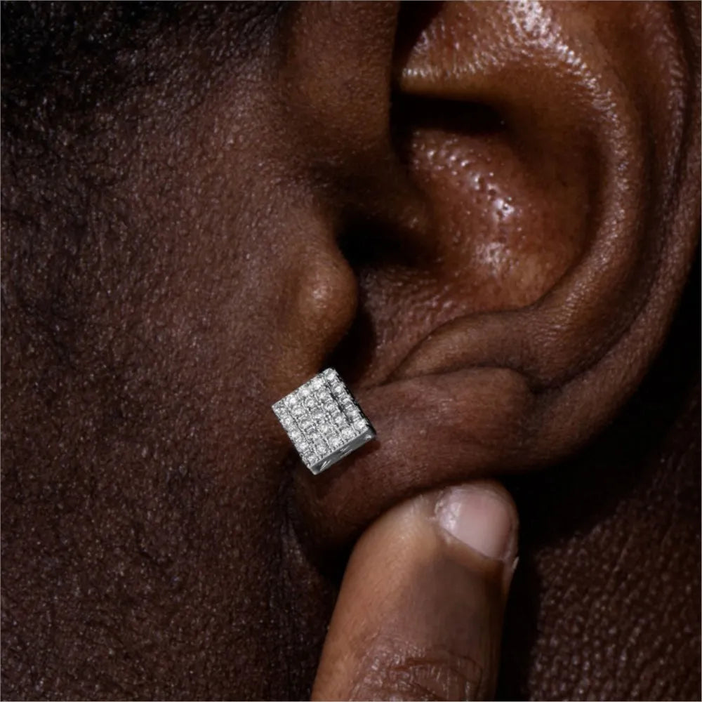 Silver Iced Out Square Stud Earrings CZ