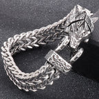 Nordic Viking Jewelry Man Bracelet With Snake Owl Wolf Head Solid Stainless Steel 12MM Mesh Link Chain Men's Bracelets