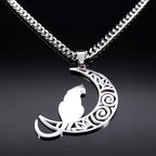 Wicca Moon Cat Choker — Stainless Steel