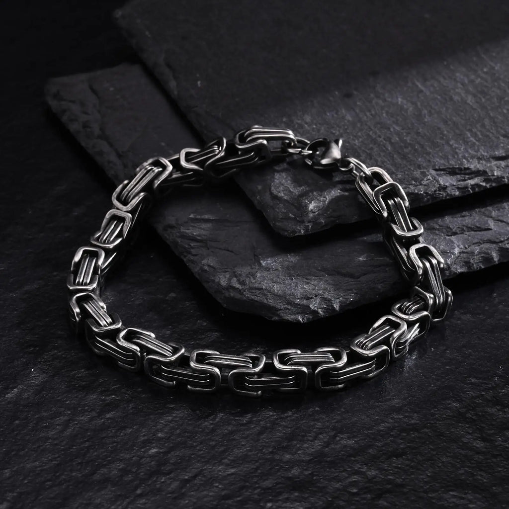Chunky Byzantine Chain Bracelet 21cm — Vintage, Stainless Steel