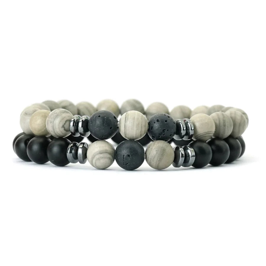 10 Styles 2Pcs Men Bracelet Set 8mm Tiger Eyes Malachite Obsidian Hematite Stone Positive Energy Healing Strand Braslet Homme