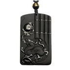 Natural Obsidian Rising Sun Fortune Pendant Necklace