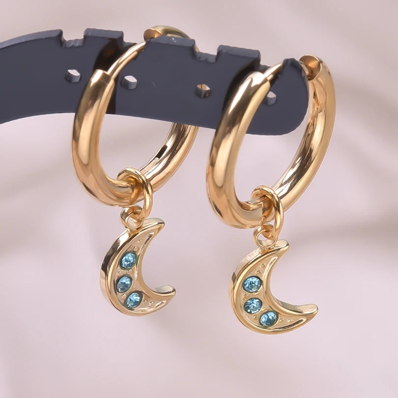 Moon Dangle Huggie Hoop Earrings, Multi-Style — Stainless Steel
