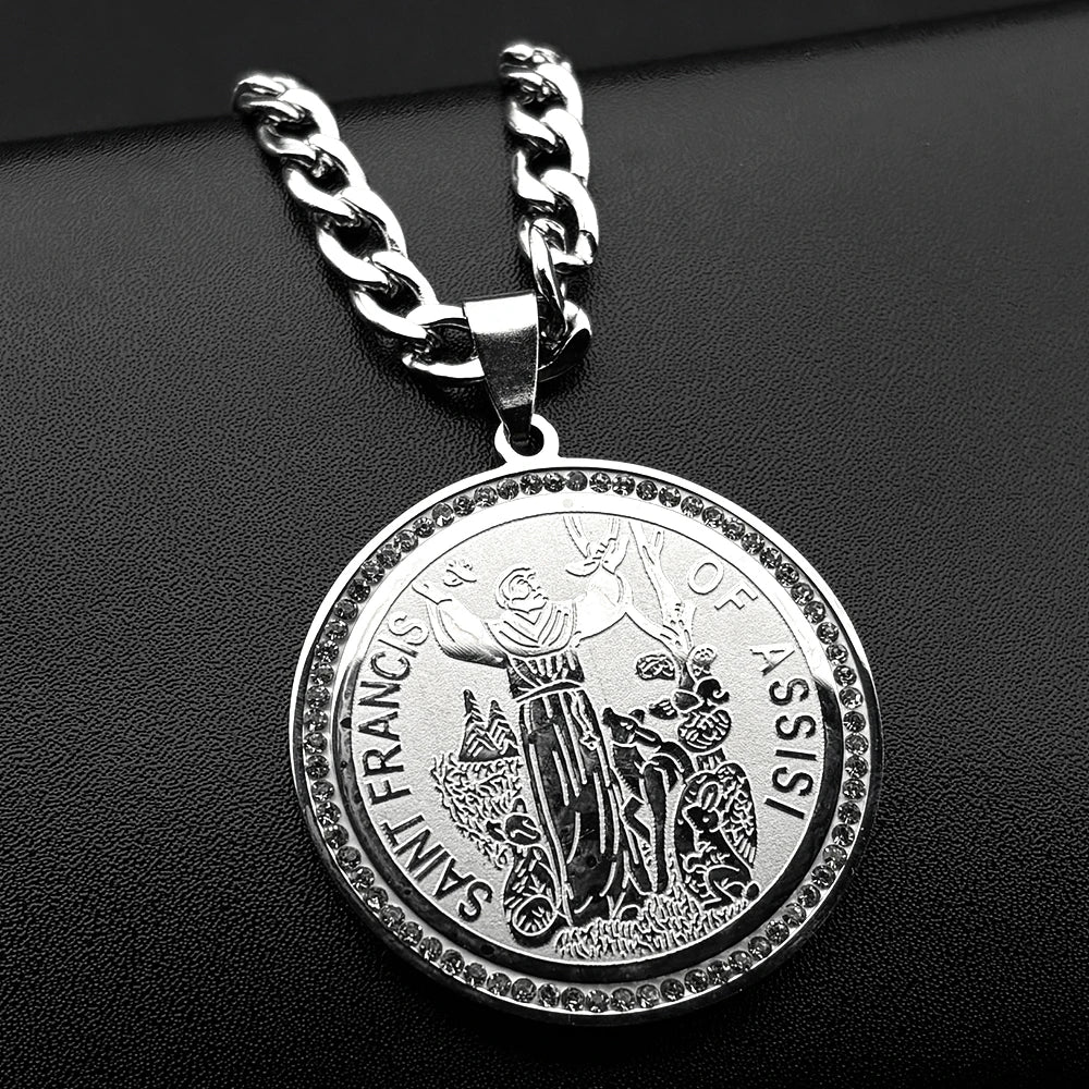 Saint Francis of Assisi Pendant Necklace — Stainless Steel