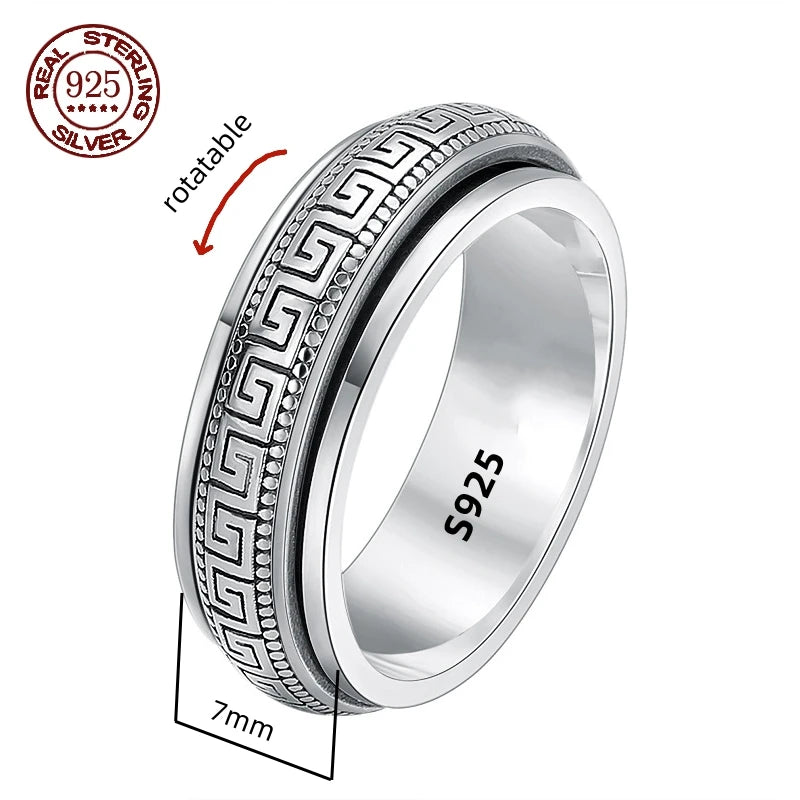 Handmade 12mm Width Real S925 Sterling Silver Lucky Dragon Double Layer Rotatable Closed Dragon Ring For Man Woman Fine