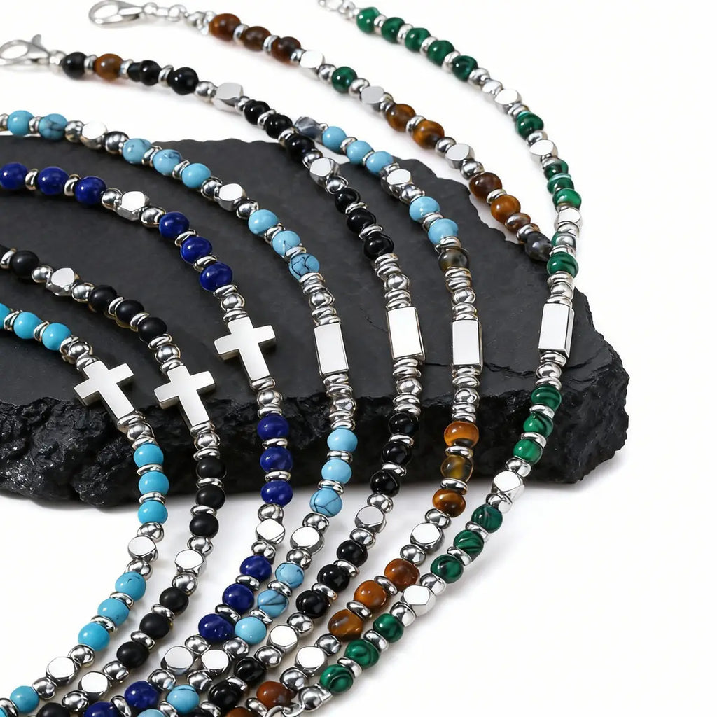 Cross Charm Stone Beaded Bracelet
