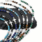Cross Charm Stone Beaded Bracelet