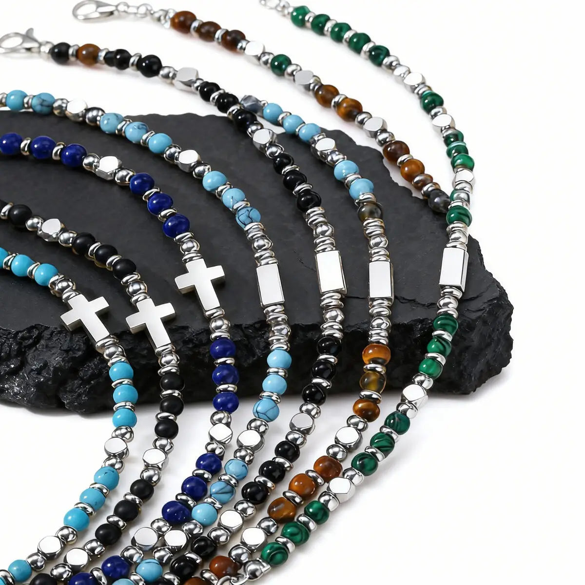 Cross Charm Stone Beaded Bracelet