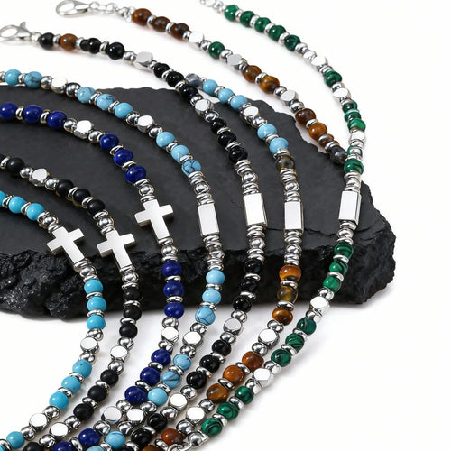 Cross Charm Stone Beaded Bracelet