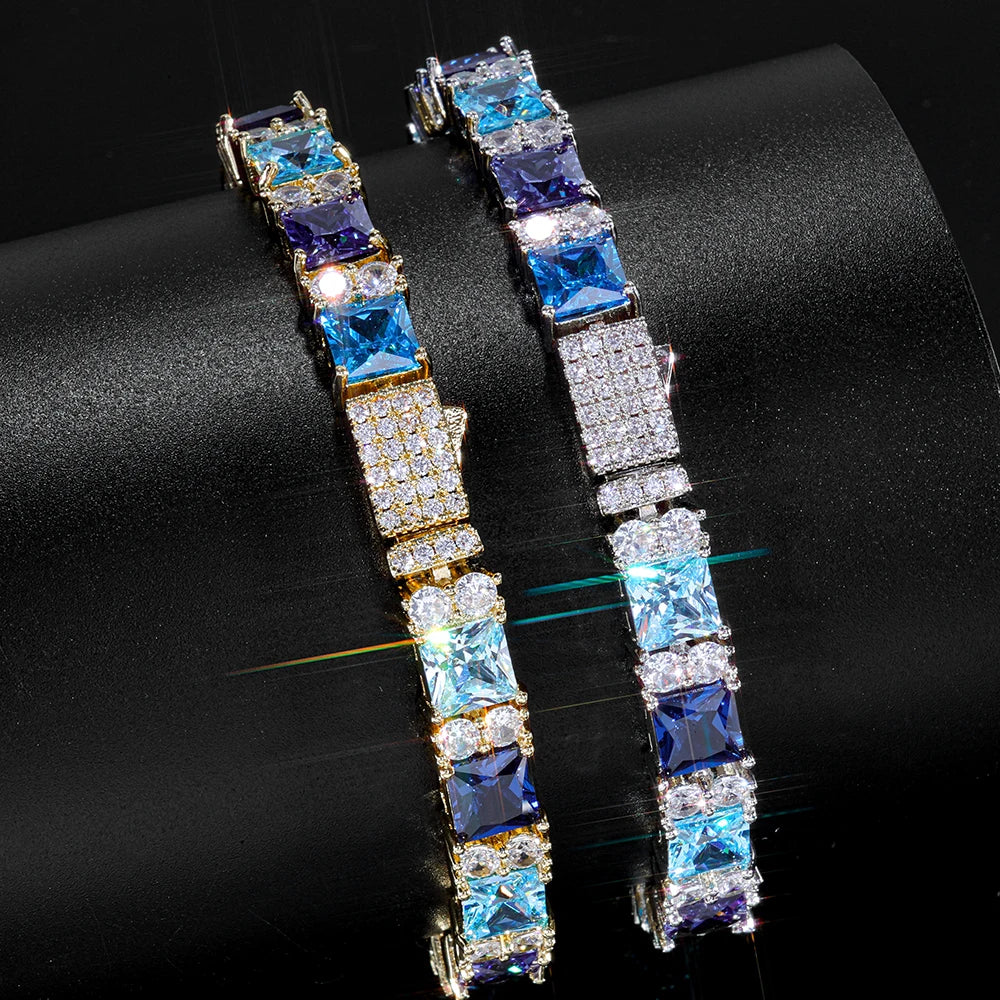 Tennis Bracelet Stainless Steel Blue Sapphire CZ
