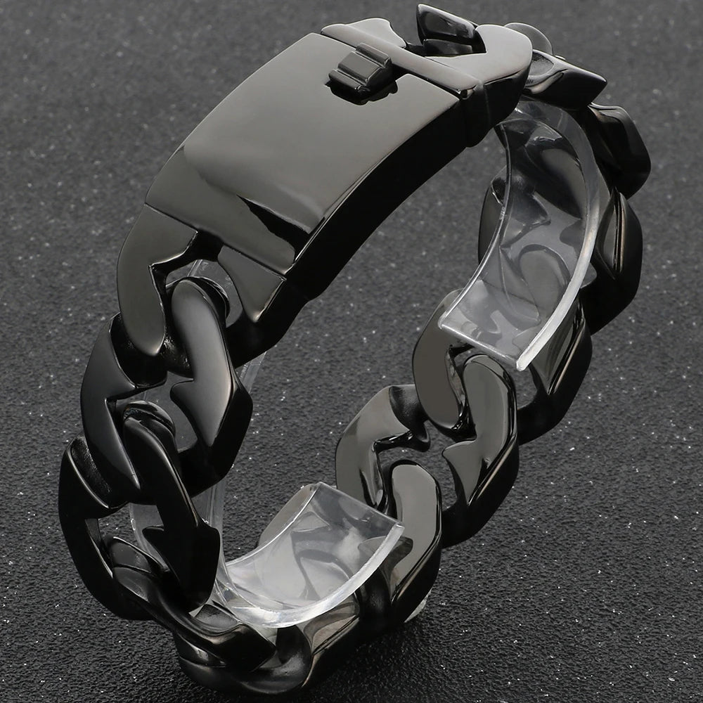 Waterproof 316l Stainless Steel Jewelry Bracelet for Man 24MM Width Curb Cuban Link Chain Men's Bracelets Fathers' Day