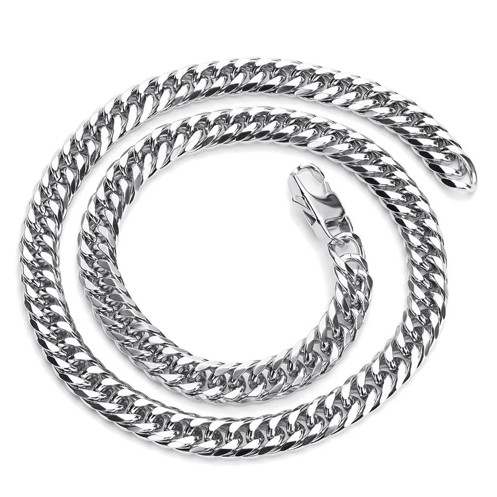 Waterproof Stainless Steel Square Lock Cuban Link Chain Necklace For Men Punk Thick Heavy Chain Jewelry 8/10/12/14MM