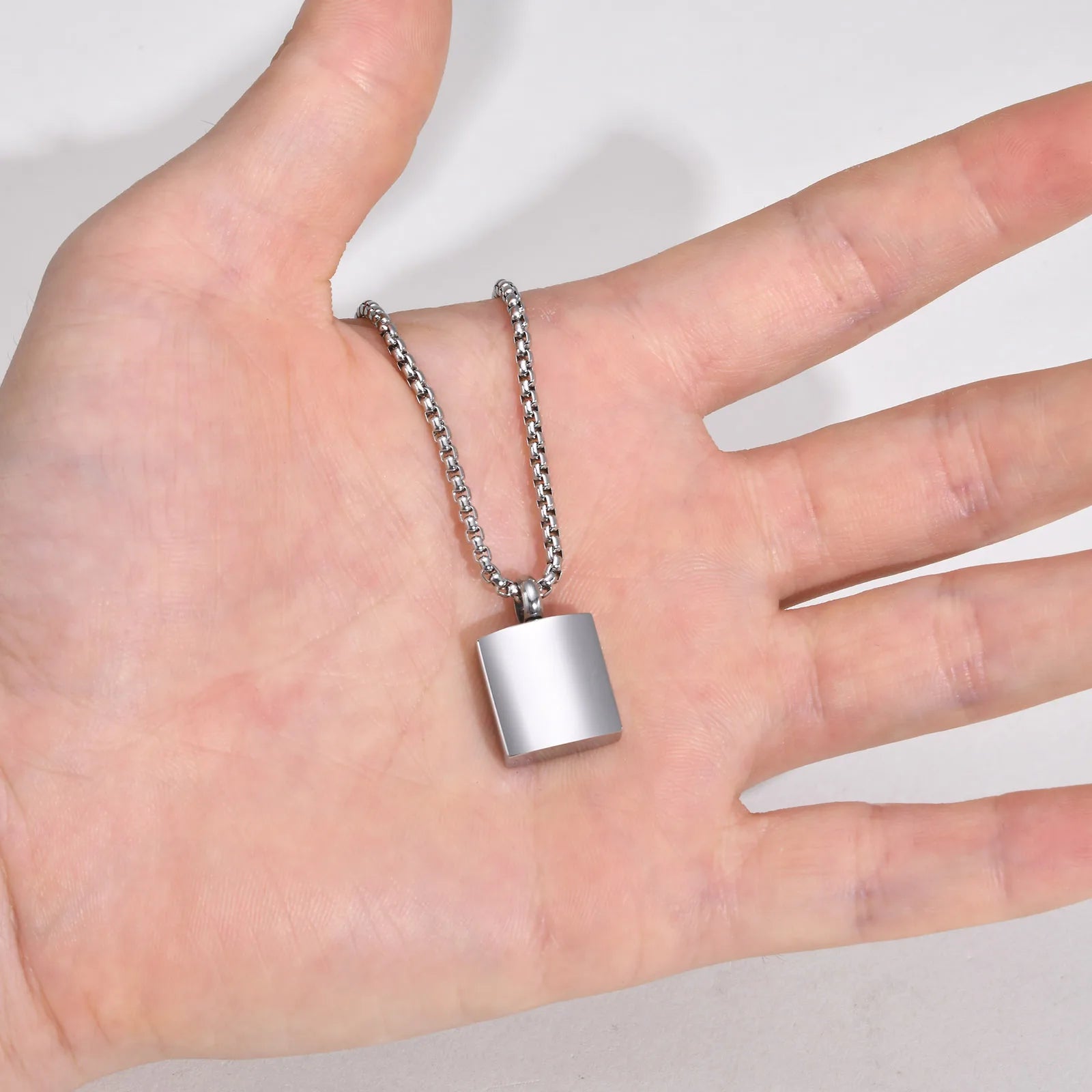 Box Chain Urn Pendant Necklace — Stainless Steel